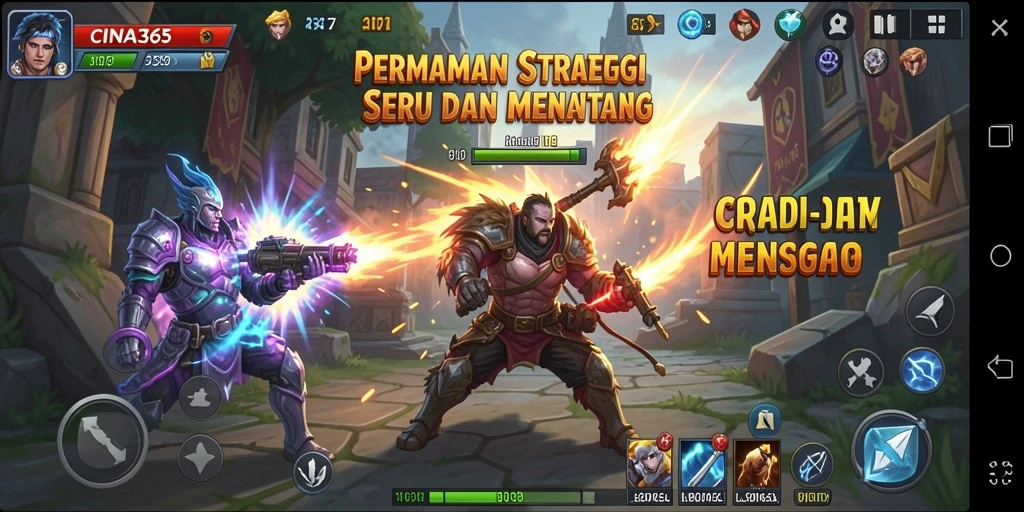 Tangkapan layar menampilkan aksi pertempuran menegangkan di CINA365.