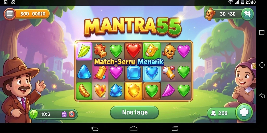 Tampilan gameplay Match-3 yang seru dan penuh warna di MANTRA55.