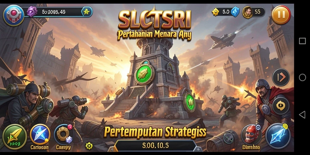 Menampilkan gameplay SLOTSRI dengan menara pertahanan yang strategis.