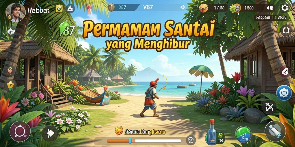 Screenshot V87 menunjukkan gameplay seru dan penuh warna.